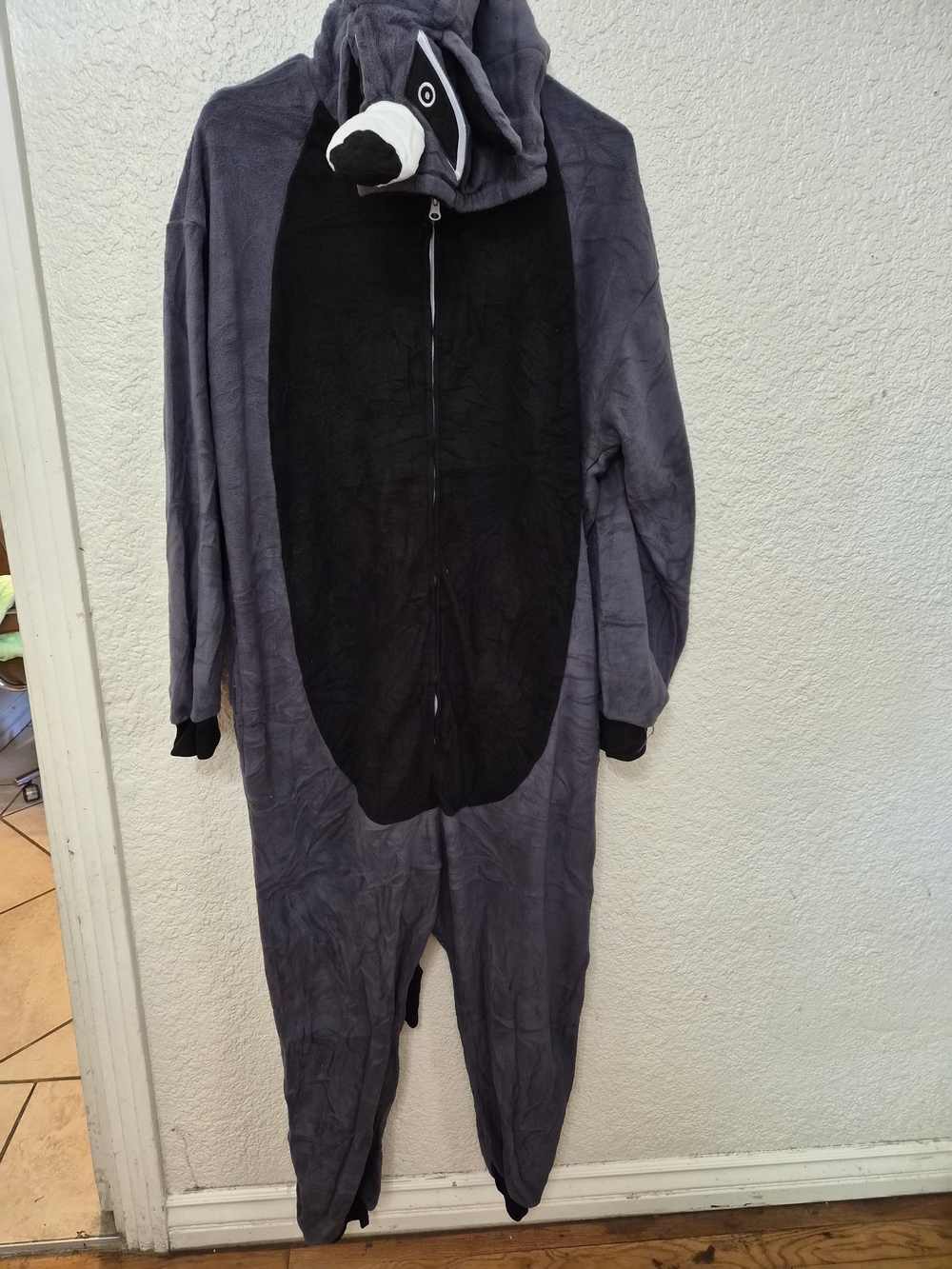 Kids Gray & Black Raccoon One-Piece Hooded Costume